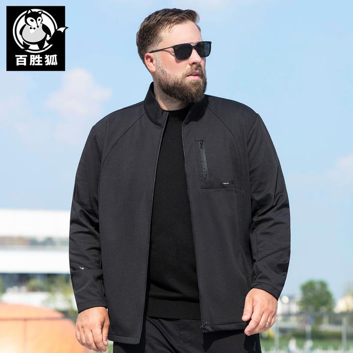 百胜狐立领纯色夹克男2025秋季新款胖子加肥加大宽松休闲保暖外套