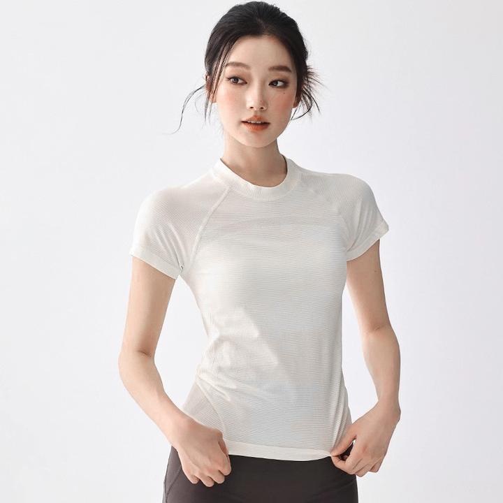 lulu同款运动健身短袖女夏季速干瑜伽服跑步训练上衣紧身显瘦T恤