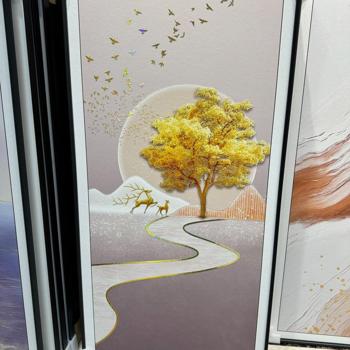 现代简约轻奢新中式入户玄关装饰画珠光砂精雕肌理画高级感肌理画