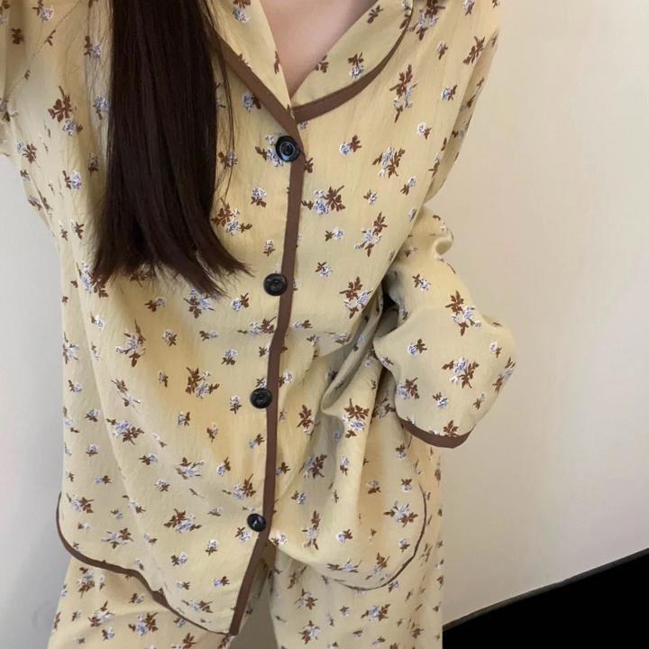 ins风甜美小碎花春秋款睡衣女可外穿休闲薄款高级感家居服套装