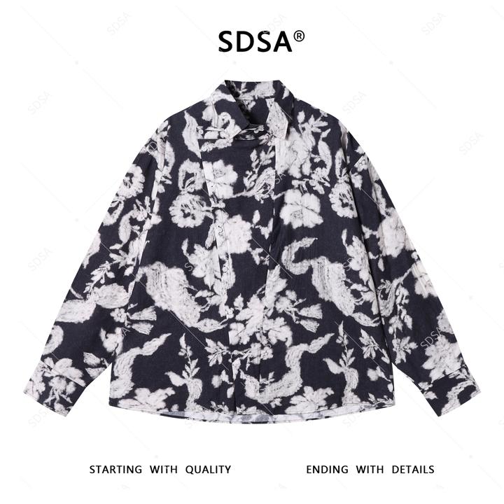 SDSA秋季新款男士痞帅小众复古碎花设计长袖衬衫百搭慵懒风衬衣