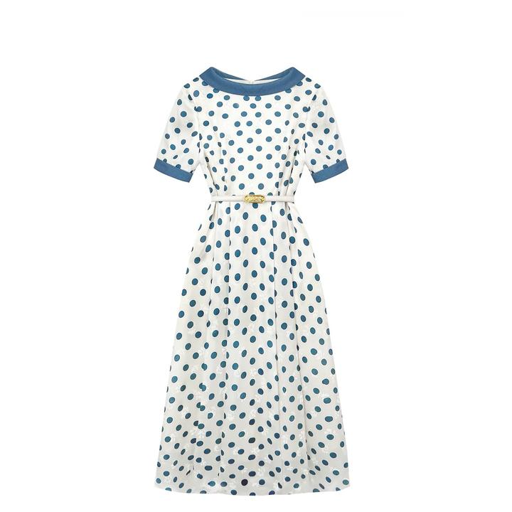 2025夏季新款飞船领双面可穿法式复古波点撞色短袖尽显气质连衣裙