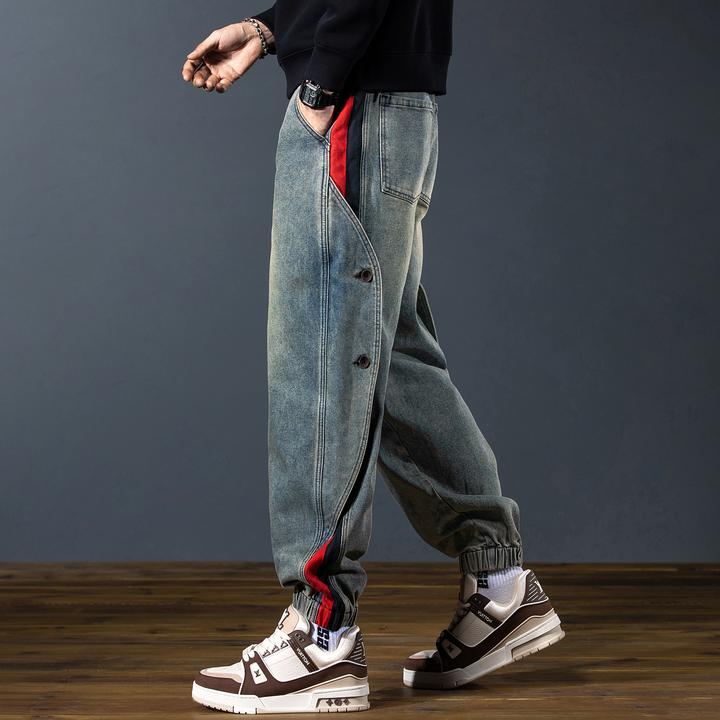 MR.MUDI/穆迪先生美式复古水洗束脚牛仔裤男秋季2025新款拼接时尚