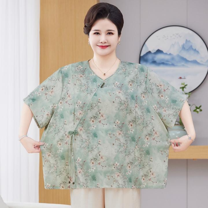 特大码妈妈夏装两件套装加肥短袖恤中老年国风中式洋气奶奶套装
