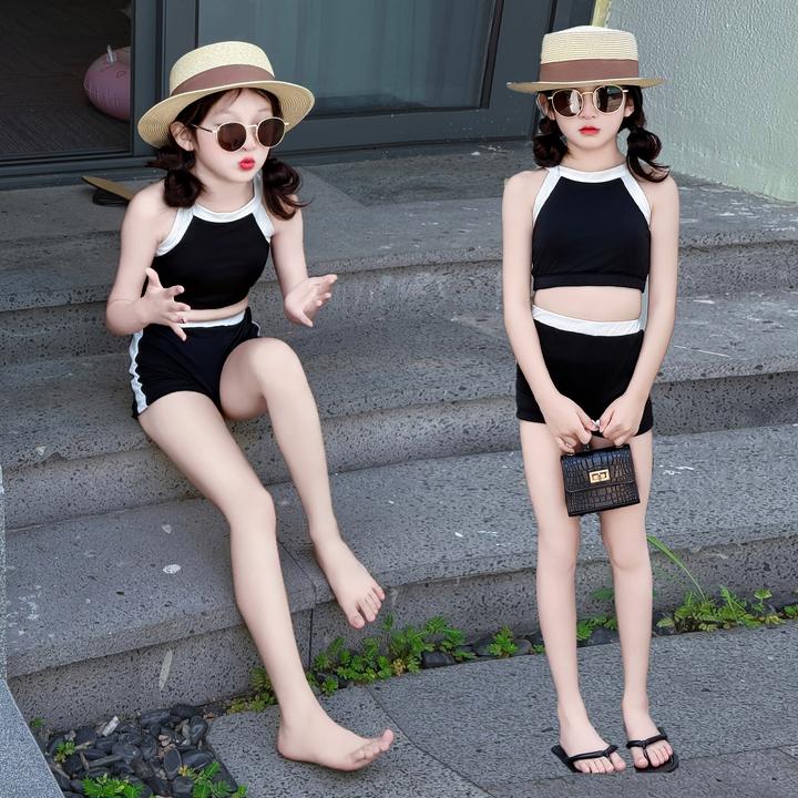女童泳衣女孩分体式游泳衣2025新款中大童初中生度假训练泳装潮酷