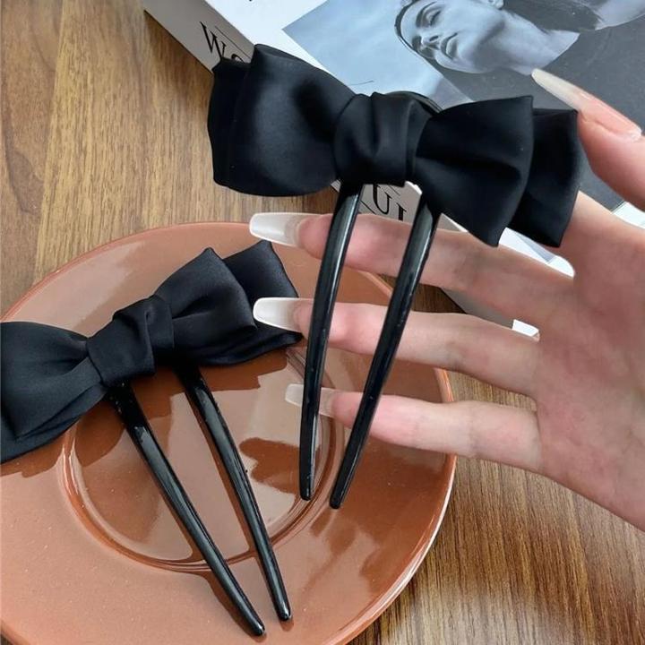 *新中式布艺蝴蝶结U型发簪日常旗袍汉服盘发簪子精致网红盘发神器