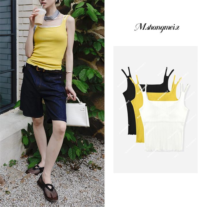 M.SHANGMEI.Z/沐熙【辣妹自留】美大哥显瘦修身针织吊带背心X032243