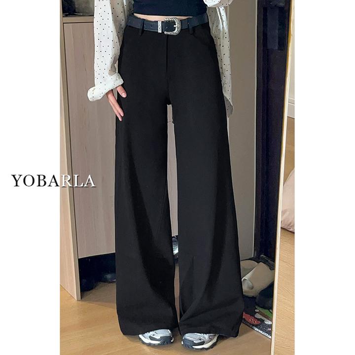 黑色西装休闲阔腿裤女秋冬新款大码胖mm宽松显瘦梨型身材直筒裤子
