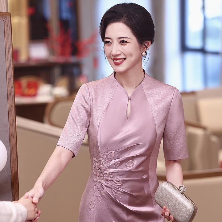 961 醋酸面料喜婆婆婚礼服装高档夏季显瘦妈妈婚宴高端礼服