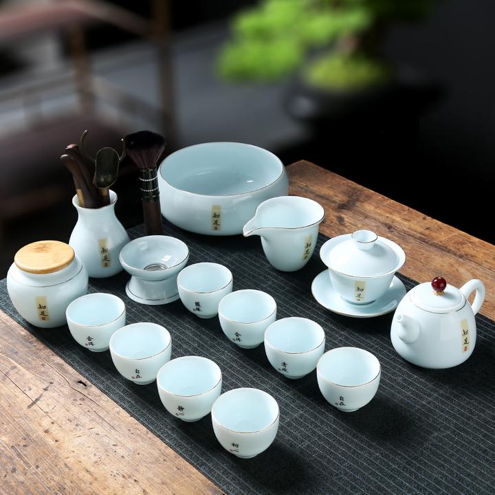 陶瓷家用茶具套装茶壶盖碗直播泡茶专用白瓷整套普洱青瓷茶杯高档