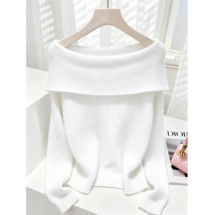2025秋冬季新款韩版时尚气质显瘦独特漂亮一字肩长袖毛衣针织衫女