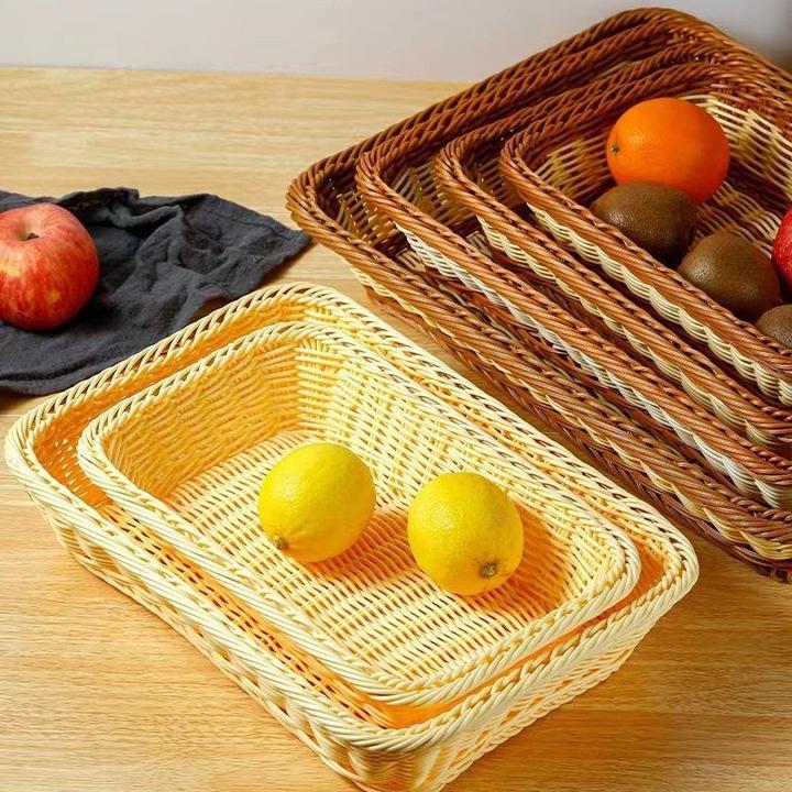 藤水果篮藤编展示蓝长方形面包陈列蔬菜篮子瓜果收纳塑料筐 htt