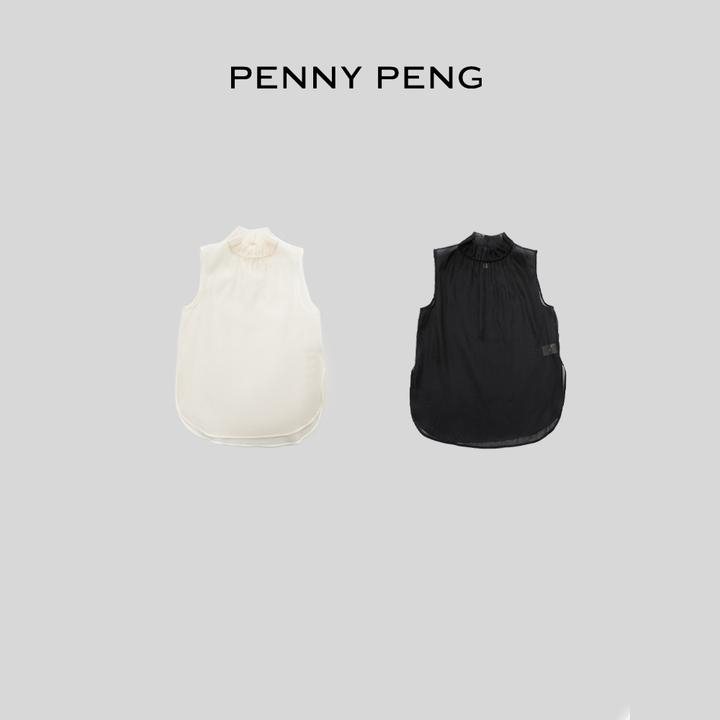 PENNYPENG月光变奏曲精致欧若风两色气质小众轻薄设计领无袖背心
