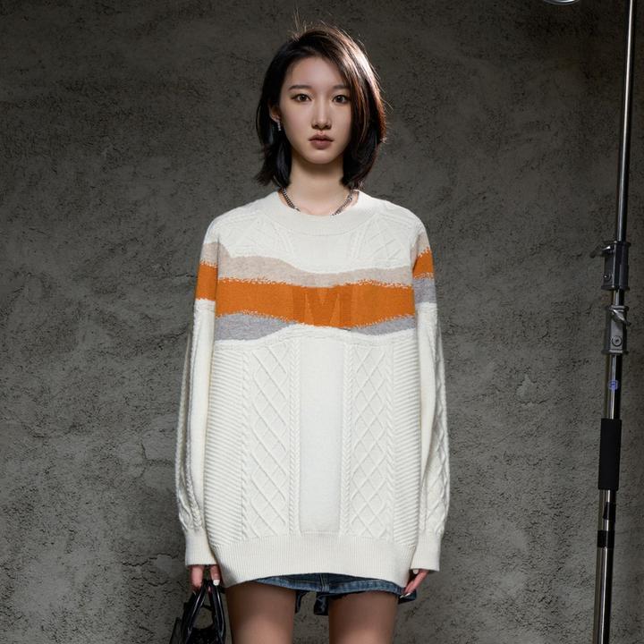 U/TI【MILIXU系列】米白色拼色肌理针织衫百搭柔软时尚撞色毛针织衫
