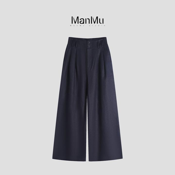 满目ManMu 【张琪专属】老钱风亚麻时尚简约显瘦百搭休闲裤350116