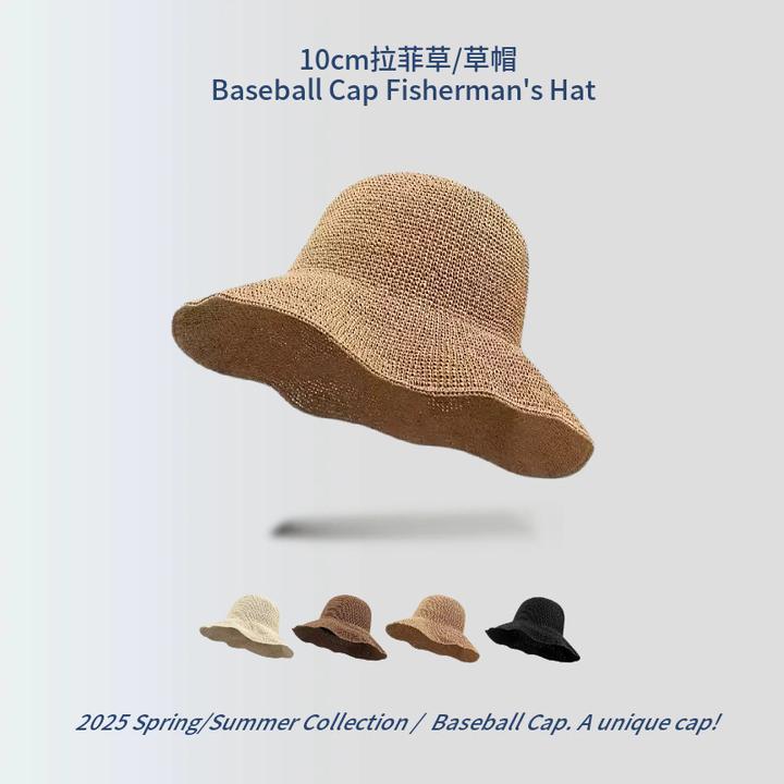 高品质拉菲草草帽女夏季百搭大帽檐遮阳帽海边显脸小防晒渔夫帽子