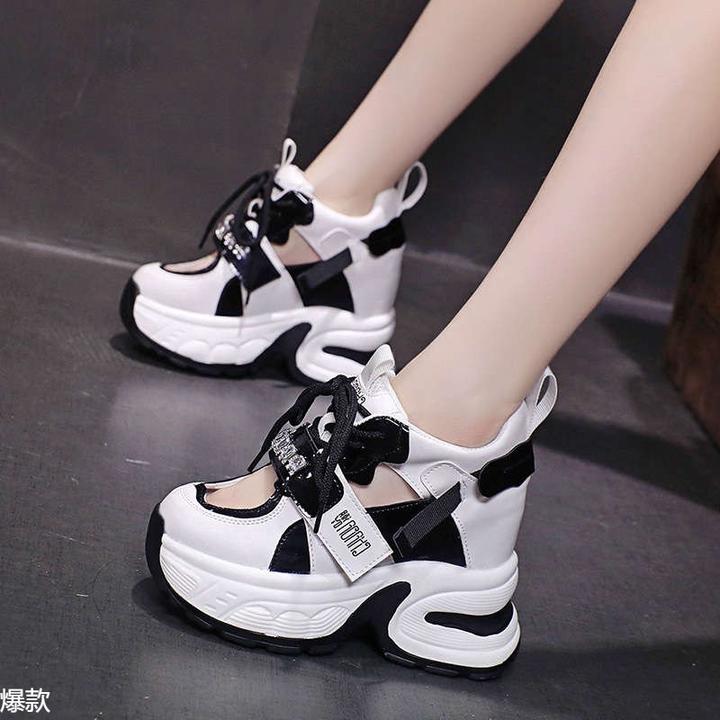 镂空老爹鞋女夏季2025新款透气休闲运动厚底小个子10cm内增高凉鞋