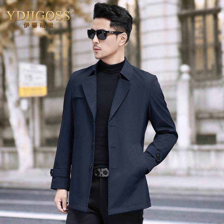 YDIIGOSS风衣男士短款秋季新款休闲西装领外套时尚商务春秋装