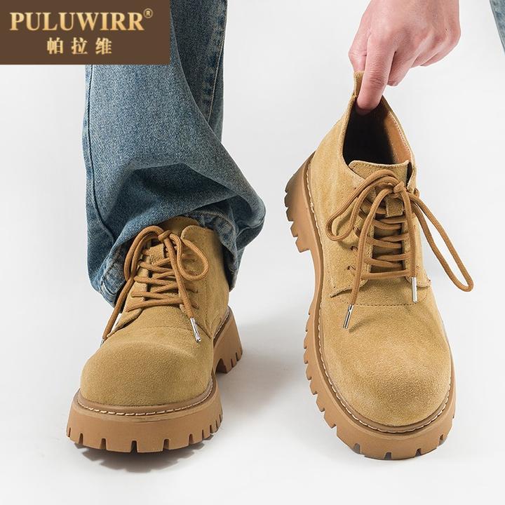 情侣款大头德比靴高帮马丁靴男女款英伦风复古工装靴厚底大黄靴潮