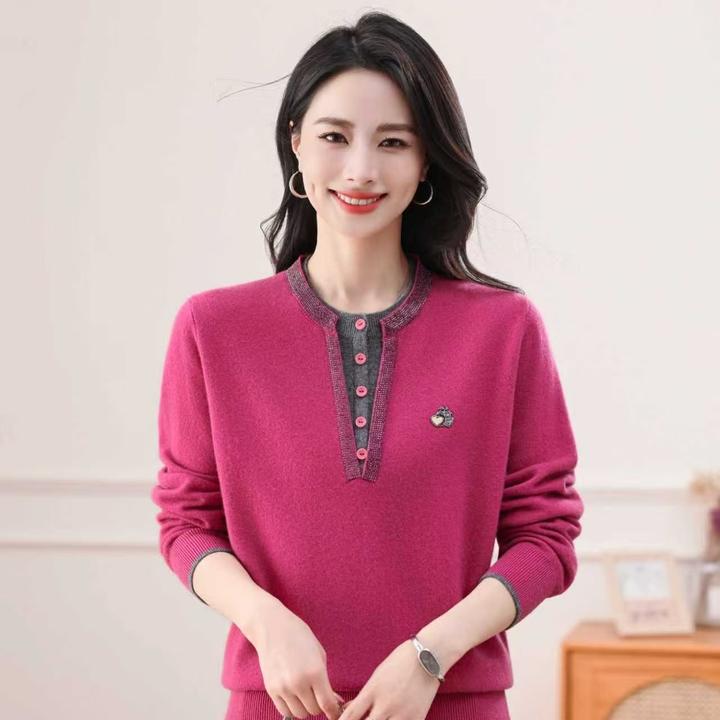 【圆领烫钻】时尚烫钻假两件羊毛衫（60153）洋气网红秋冬百搭女士