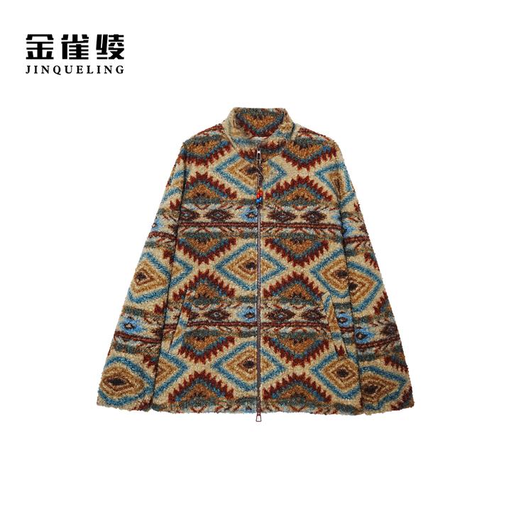 金雀绫【艺术馆】设计款复古费尔岛花色加宽加大外套SZA4TL814