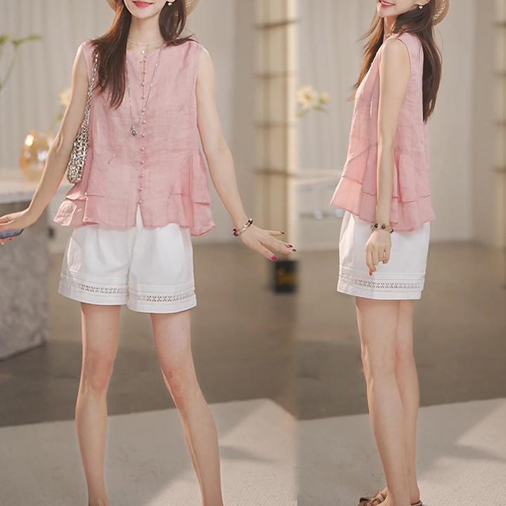 时尚气质套装女2025新款夏季显瘦无袖气质短裤两件套高级感减龄款