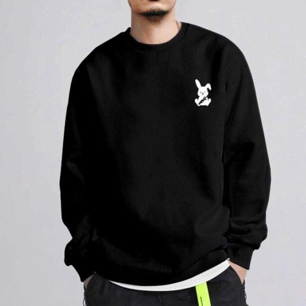 仓石一树潮牌黑色圆领卫衣男春秋冬新款宽松长袖加绒加厚情侣上衣