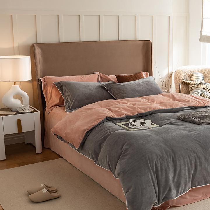 2025新款水晶绒法兰绒德肤绒双拼四件套双面绒纯色加厚加密牛奶绒