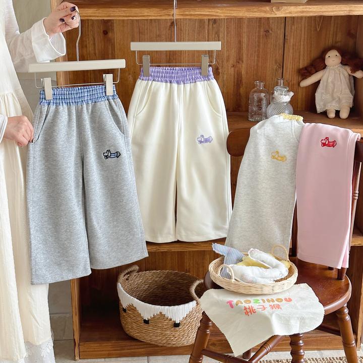 【桃子猴】25年秋冬款女童拼格子绣小狗卫裤HQ25718