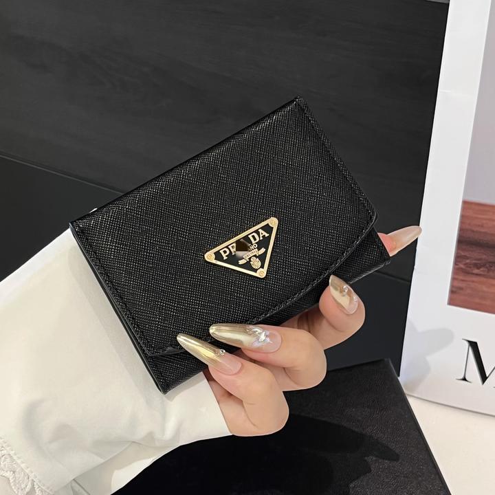 新款P家彩色三角标三折叠皮质卡包高端多卡位时尚银行卡证件卡夹