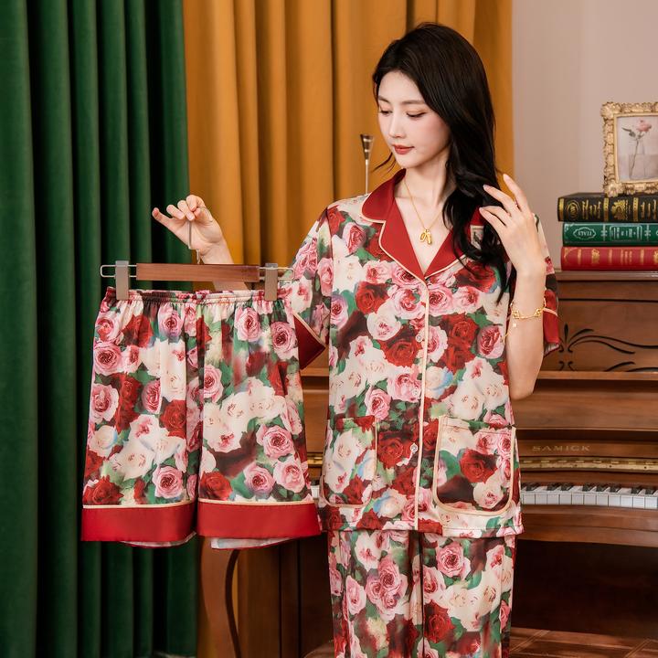 达芬奇密码油画玫瑰2025新品春秋长袖宽松透气睡衣女士季舒适套装