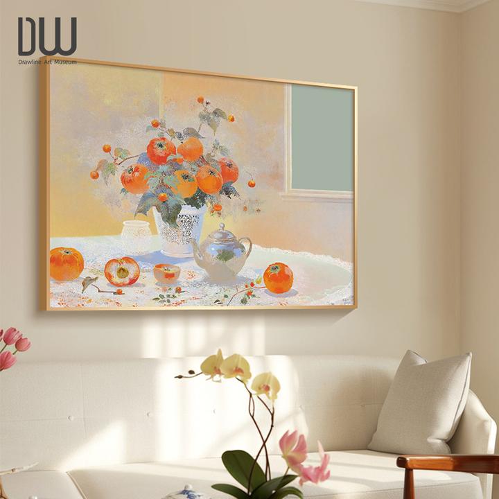 柿柿如意客厅装饰画霜降柿子节气挂画难哄同款复古玄关餐厅卧室画