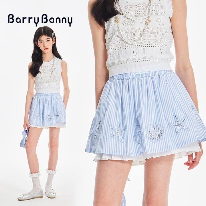 BarryBanny女童海洋裤裙防走光夏季新款儿童清新甜美百搭半身裙