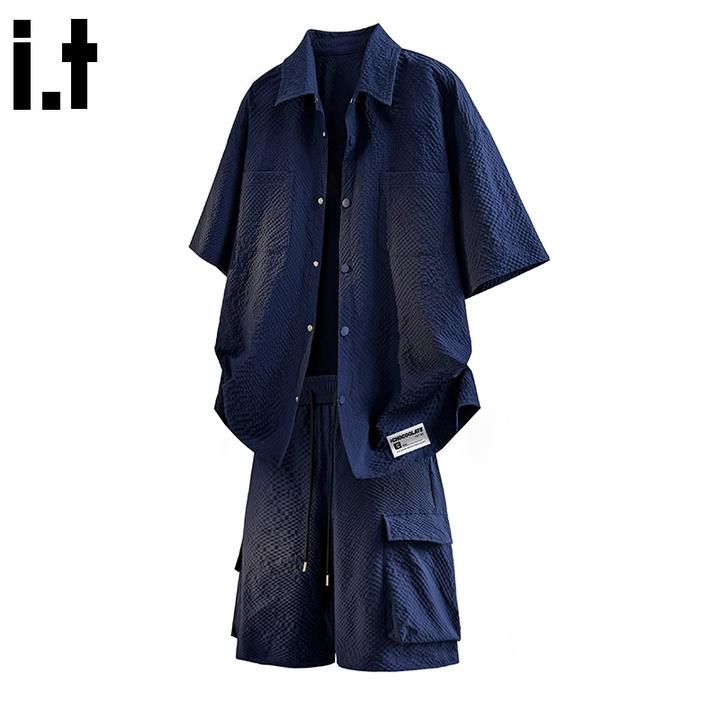 i.t:CHOCOOLATE泡泡纱男士套装2025年夏季新款两件套透气衬衫短裤