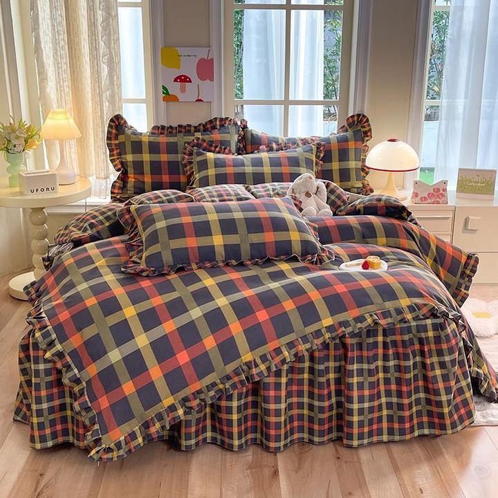 床裙四件套新款加厚磨毛亲肤荷叶边被套三件套床上用品床单四件套