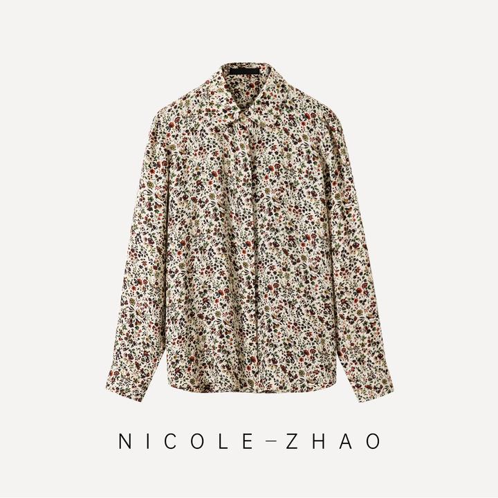 （预售）【贵姐NICOLE】设计师高定气质时尚真丝碎花衬衫5NCT068