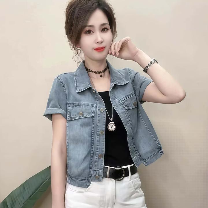 高含棉小个子韩版简约短款牛仔外套女2025年夏季新款显瘦百搭上衣