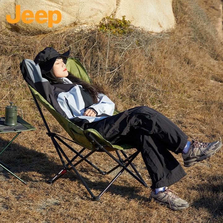 JEEP/吉普户外折叠椅月亮椅露营椅子钓鱼沙滩椅便携式午休躺椅野