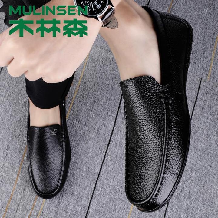 木林森皮鞋男士真皮透气休闲鞋子软皮豆豆鞋男款驾车鞋春季爸爸鞋