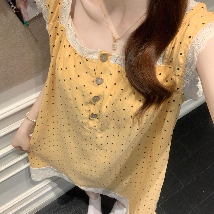 夏季带胸垫吊带背心睡裙韩版甜美蕾丝云朵棉公主风睡衣家居服外穿