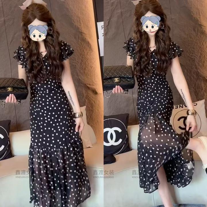 2025夏季新款时尚显瘦气质女士网红洋气连衣裙百搭款D5808