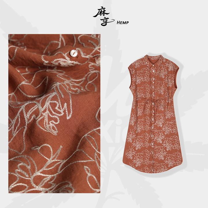 麻享【花间游梦100%汉麻刺绣连衣裙】立体链条绣开衫绣花裙FSY50651