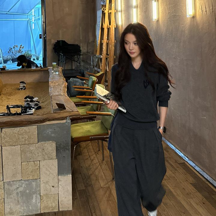 R-HER【老钱西裤】老钱风复古高腰时尚百搭双褶边压褶宽松直筒长裤