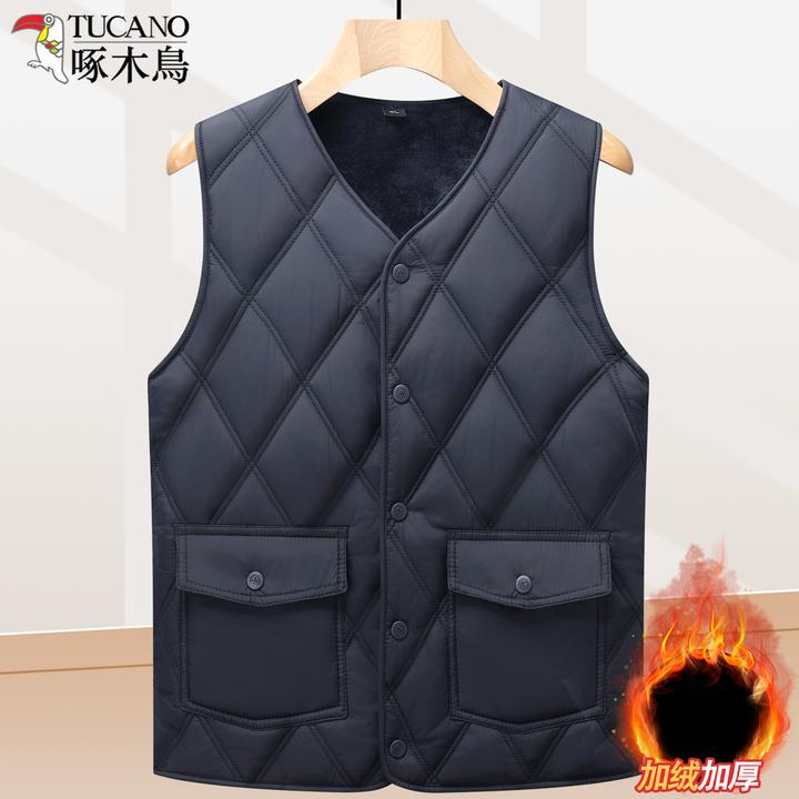 啄木鸟爸爸冬装棉马甲中老年人男装无袖加绒加厚保暖背心爷爷坎肩