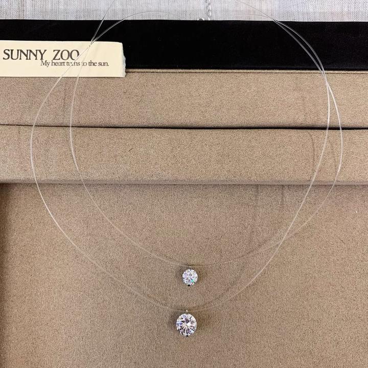 铜合金项链  孙俪同款锆石爆闪人鱼泪项链透明鱼线锁骨链劲链配饰