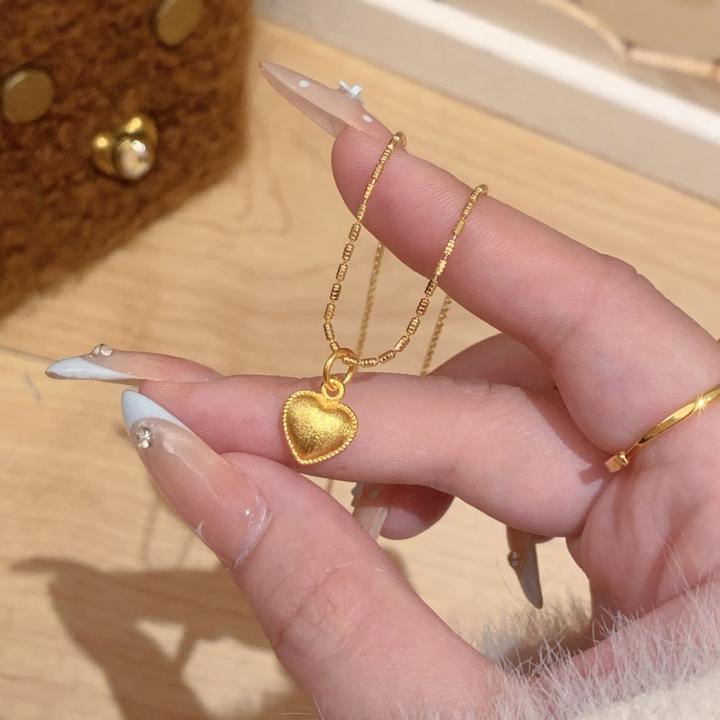 铜合金项链 新中式国潮风丨金色拉丝心形锁骨链轻奢简约项链