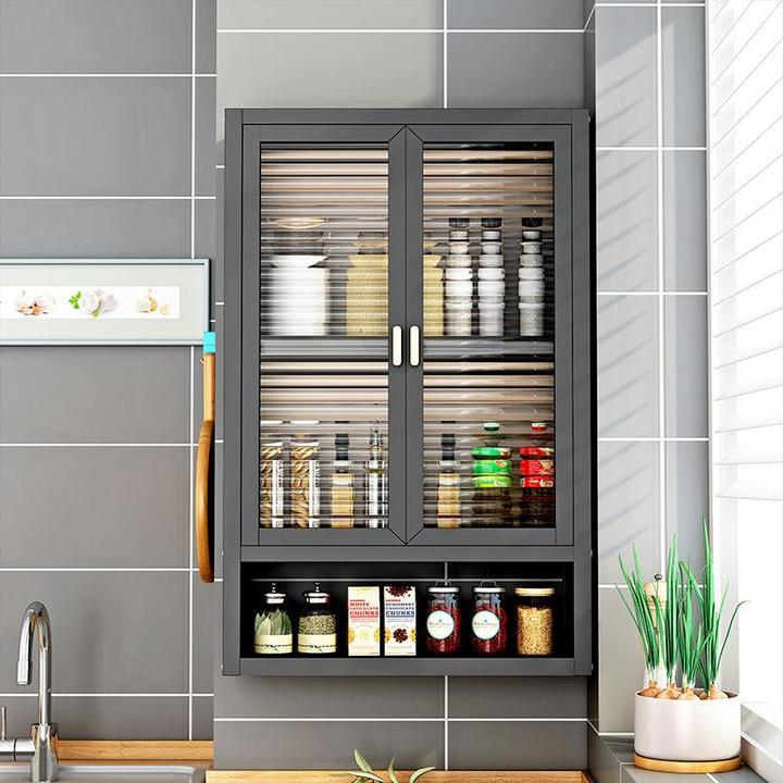 免打孔厨房调味料置物架壁挂式置物柜调味品带门防尘墙上储物柜子