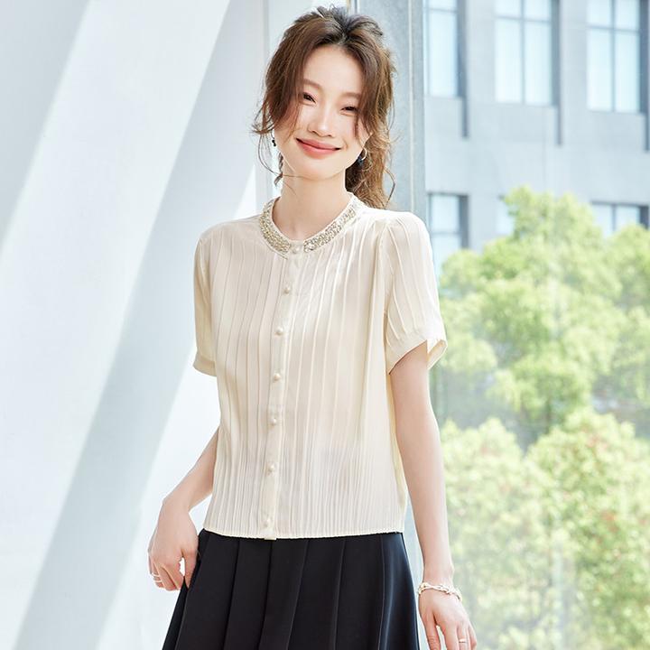 真丝桑蚕丝衬衫2025新款爆款夏薄款轻奢高级感法式小资短袖上衣女