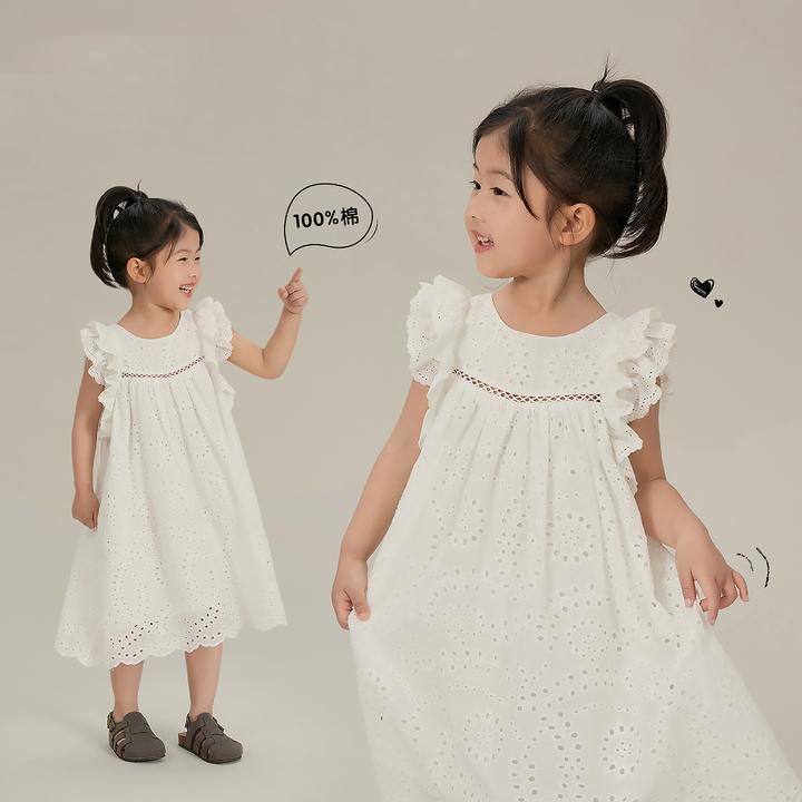 【白月光】夏季女童时尚休闲裙子新款蕾丝花边连衣裙8184X