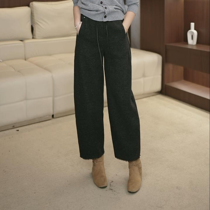 【加绒】秋冬毛呢九分哈伦裤女2025松紧高腰休闲裤显瘦直筒裤3650
